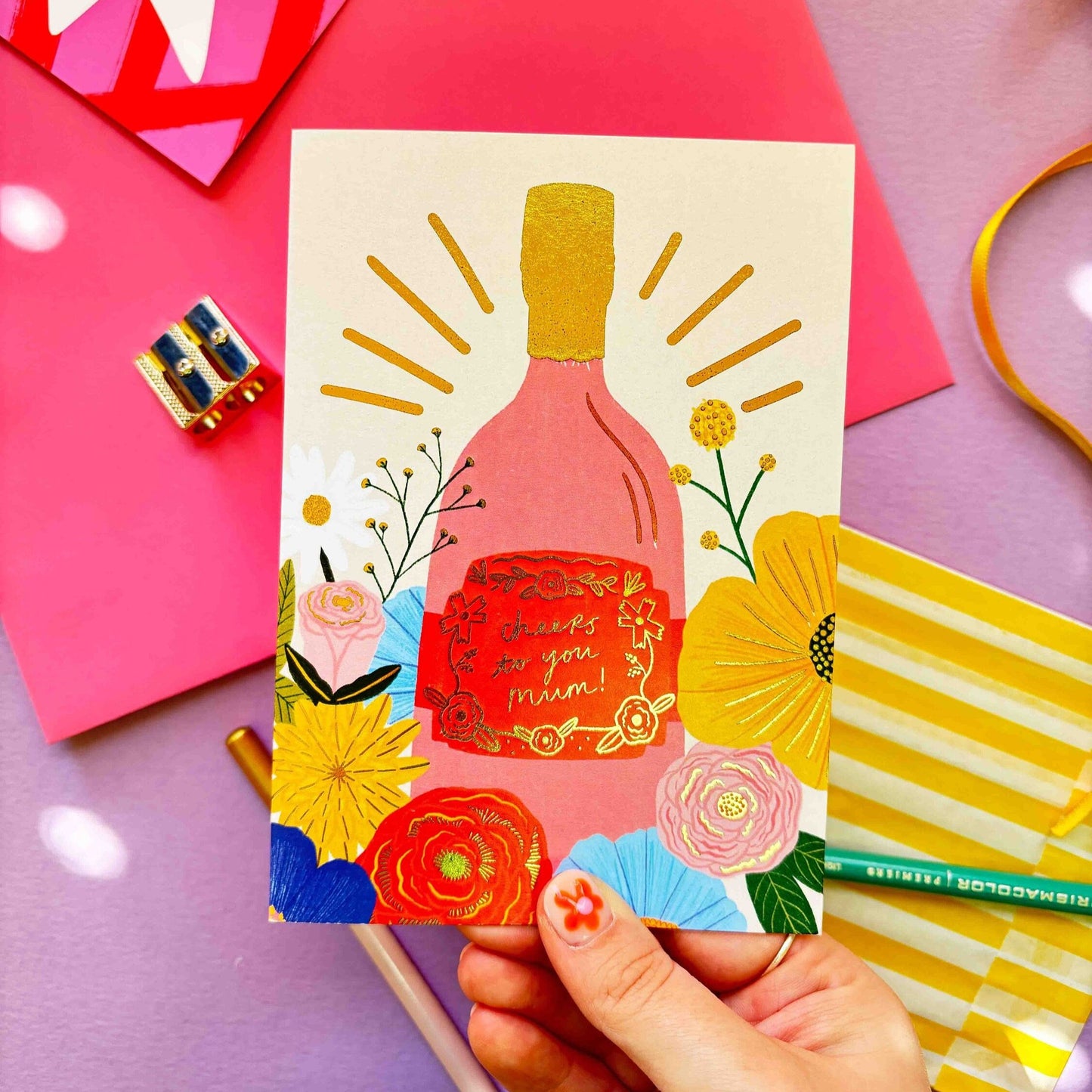 Cheers To You Mum! Gold Foil Mother's Day Greetings Card | Celebrate Mum Mummy Mom Grateful