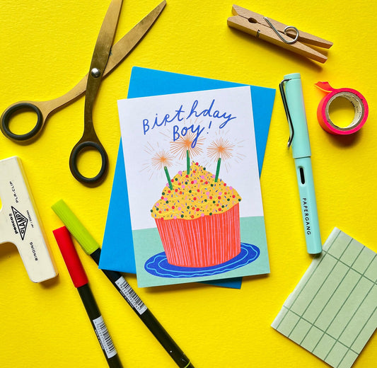 Birthday Boy Greeting Card | Cupcake Candle Bday Son Brother Friend Nephew Celebrate