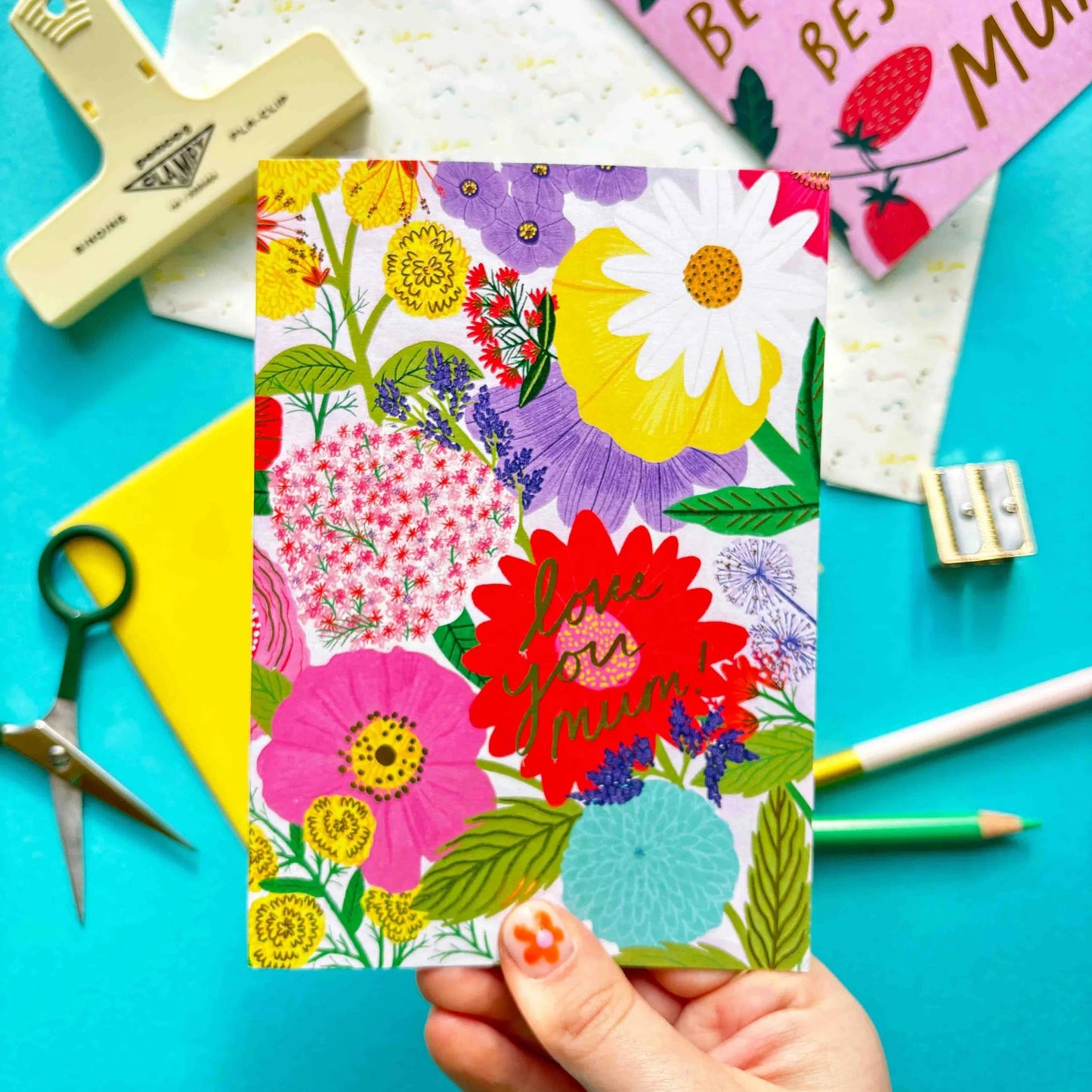 Love you Mum Mother's Day Gold Foil Greetings Card | Mummy Mom Greeting Celebration