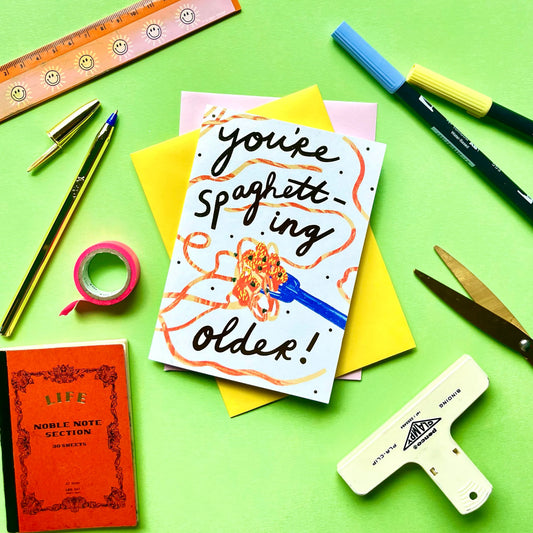 You're Spaghetting Older Birthday Greeting Card | Pasta Punny Greetings Birthday Card Foodie Chef