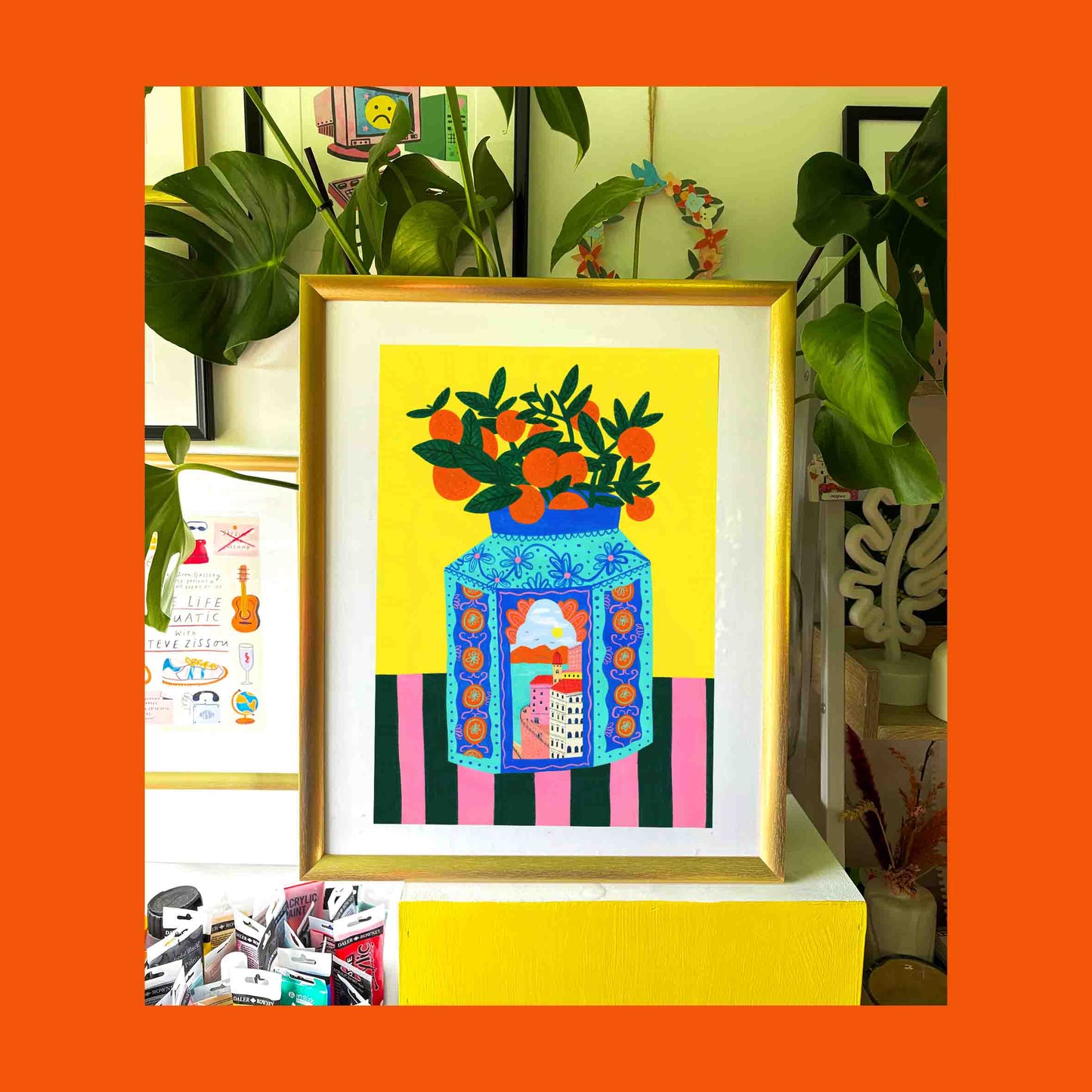 Italian Vase Art Print | Italy Antique Oranges Stripe Design Illustrator Wall Decor