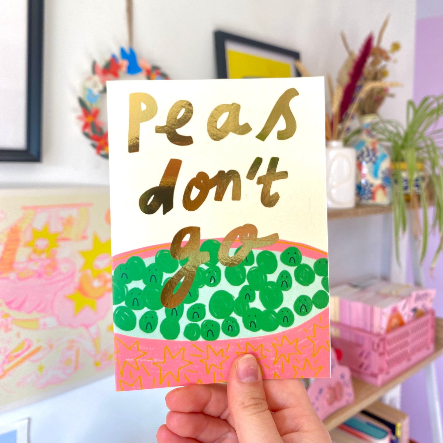 Peas don’t go funny leaving gold foil greeting card | Punny Coworker New Job Retirement Joke Pun