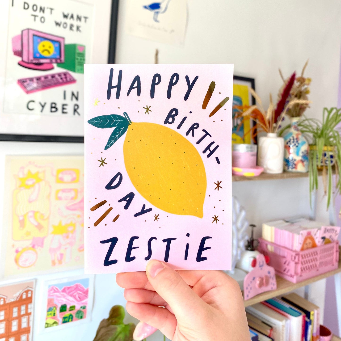 Happy Birthday Zestie Gold Foil Greetings Card | Punny Bday Friend Sister Lemon