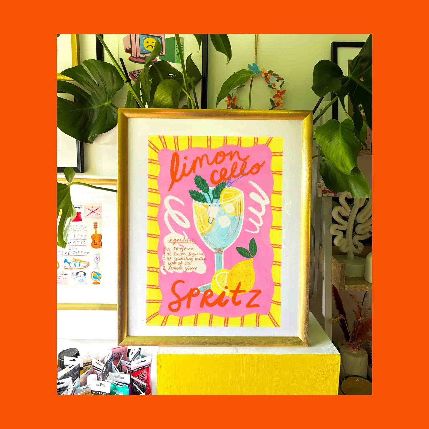 Limoncello drink colourful Art Print | Cocktail Recipe Spritz Kitchen Wall Decor Home Bar