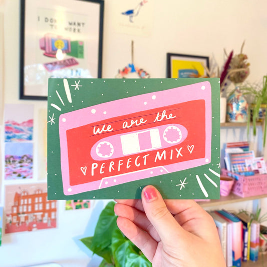 We're The Perfect Mix Punny Valentines Greetings Card | Mixtape Retro Bday Birthday Valentine's Couple Husband Wife Girlfriend Boyfriend Partner Romantic