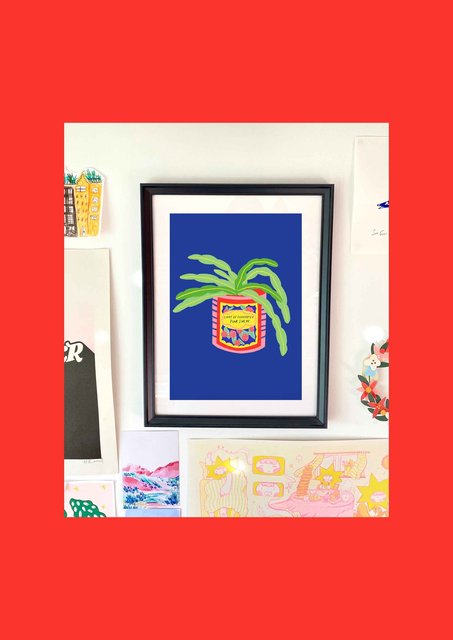 Cacti Plant & Vintage Framboise Tin Colourful Art Print | Houseplant Wall Decor Bold Blue Green