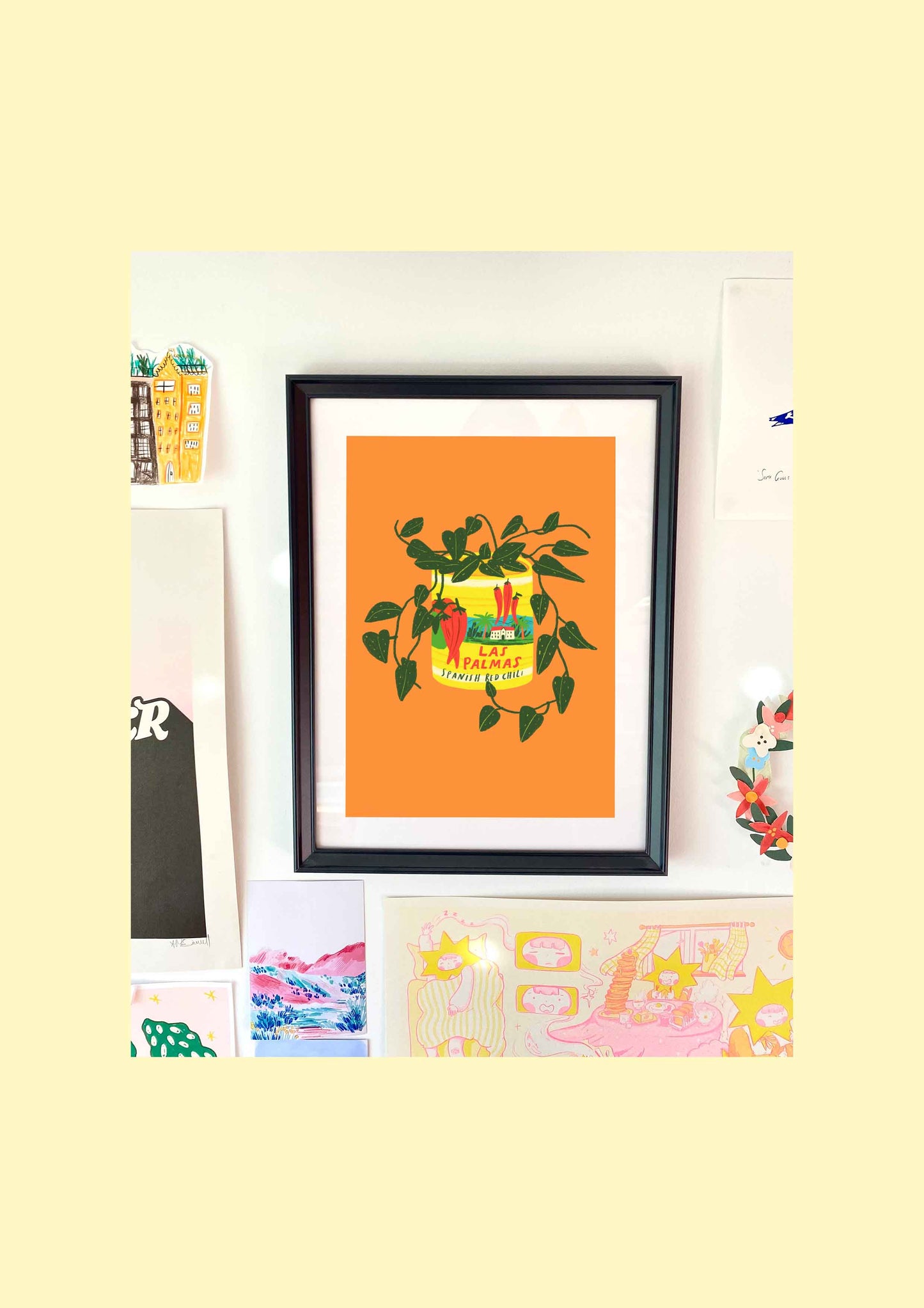 Hanging Pothos Plant & Vintage Can Orange Art Print | Houseplant Wall Decor Gift Plant Lover