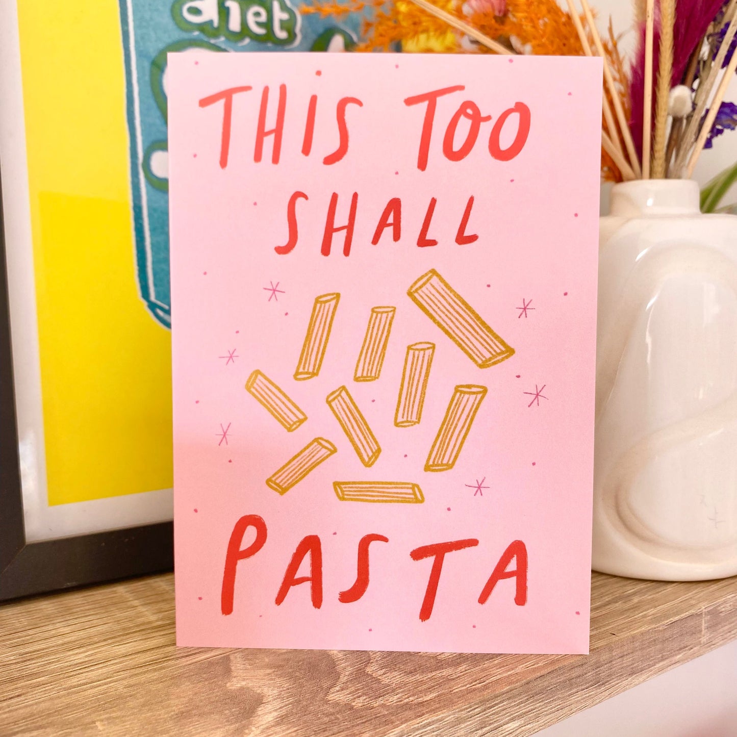 This Too Shall Pasta Friendship Greetings Card | Punny Get Better Well Thoughtful Illness Cheer Up Foodie Chef Pasta Lover