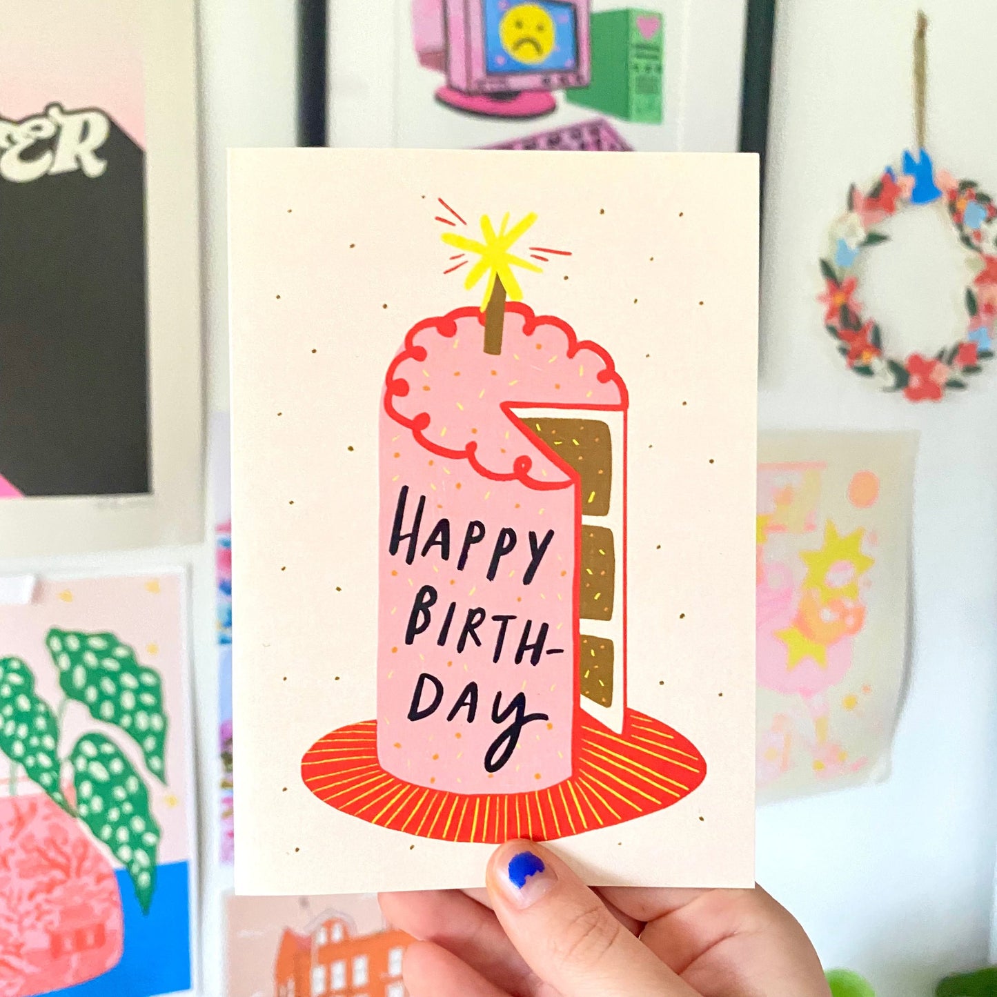 Happy Birthday Pink Cake Greeting Card | Bday Friend Sister Celebrate Girl's Birthday Party