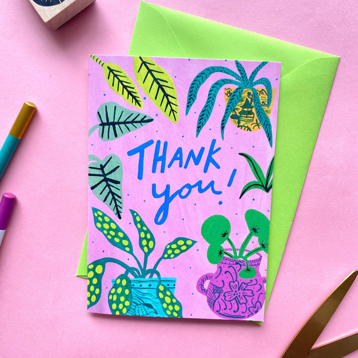 Thank you House Plant Patterned Greeting Card | Plant Lover Thanks Cheers Grateful Appreciation