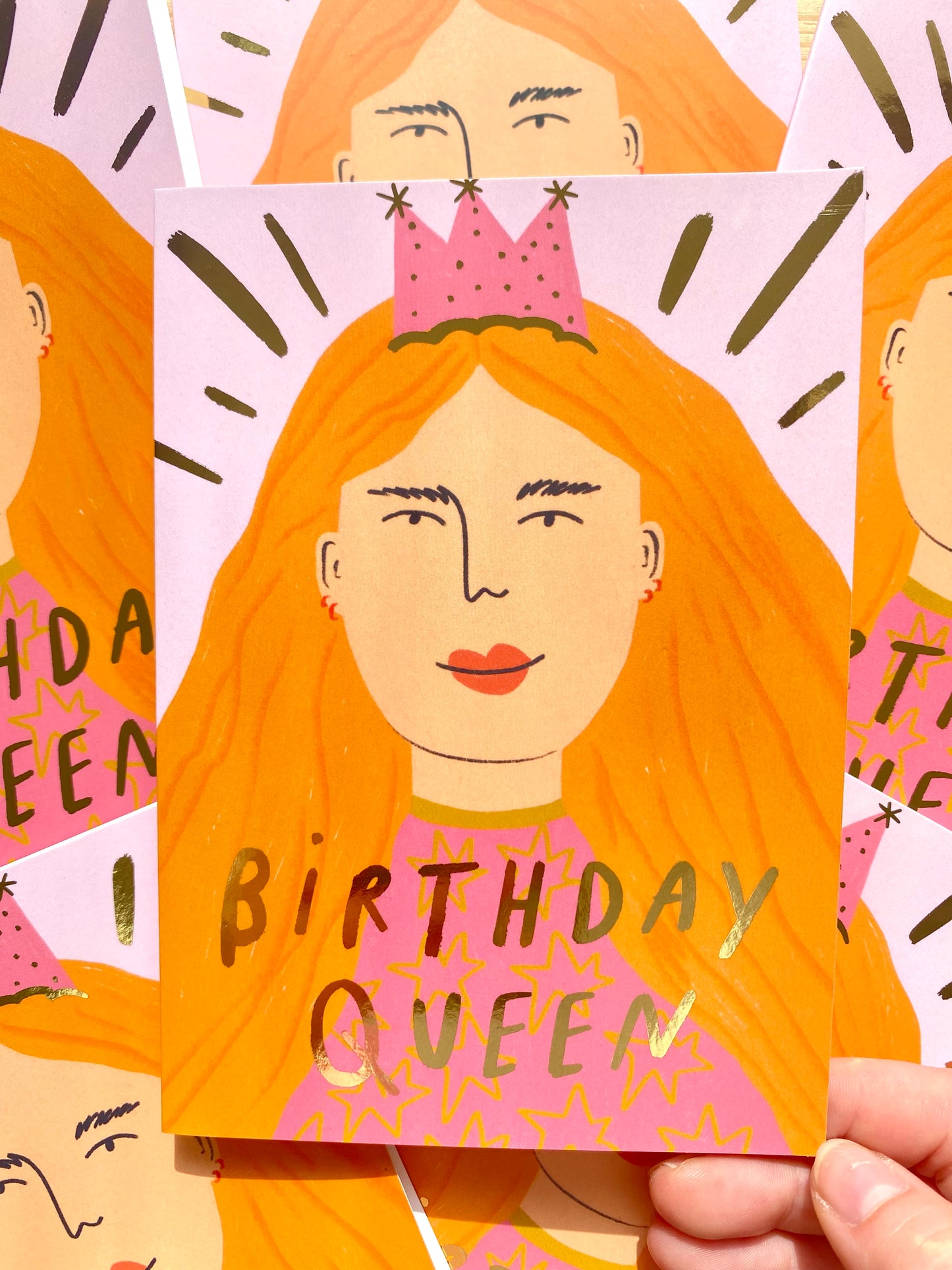Birthday Queen Gold Foil Greetings Card | Bday Girl Sister Friend Celebration Female Relation Ginger
