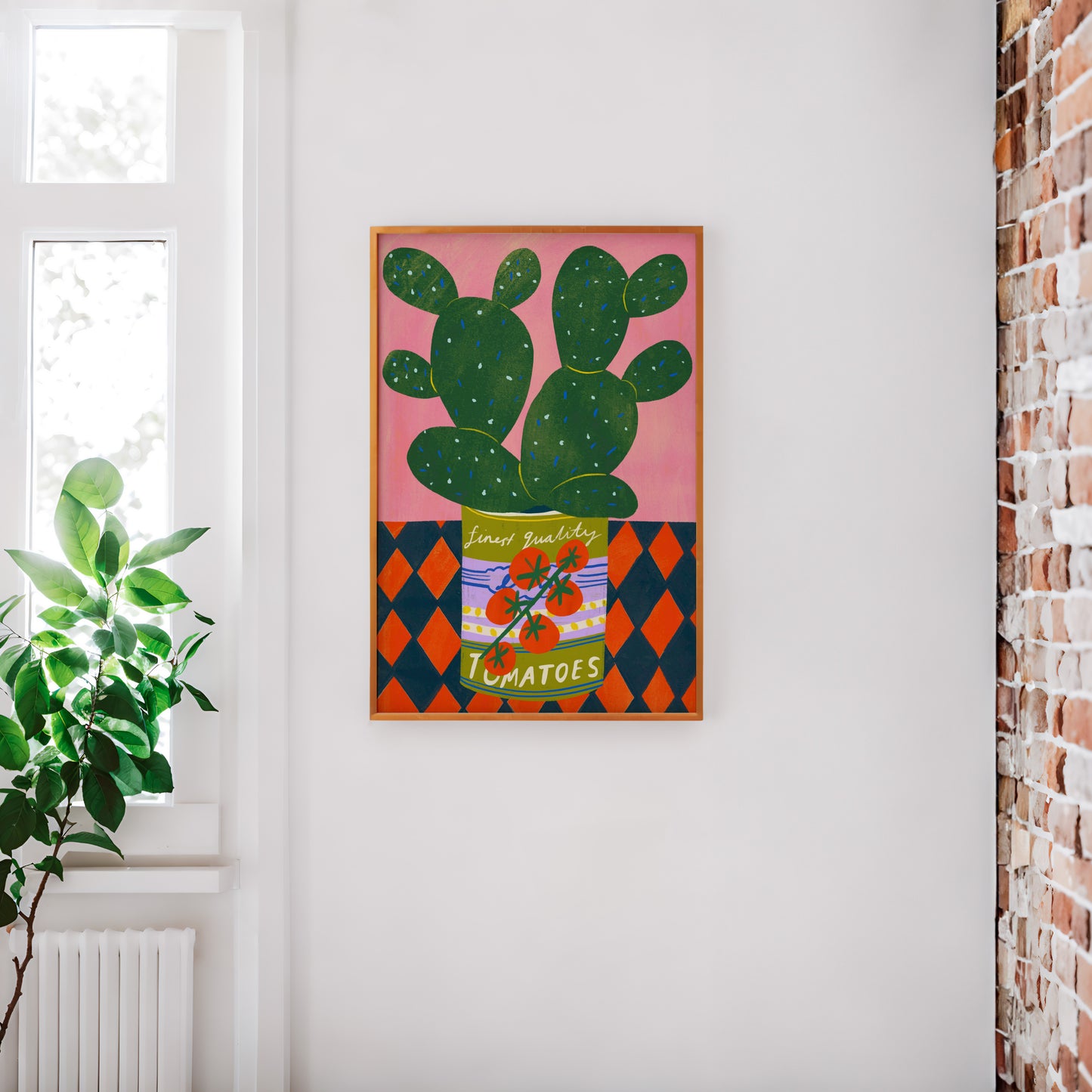 Cactus in a tomato tin art print | House plant art print