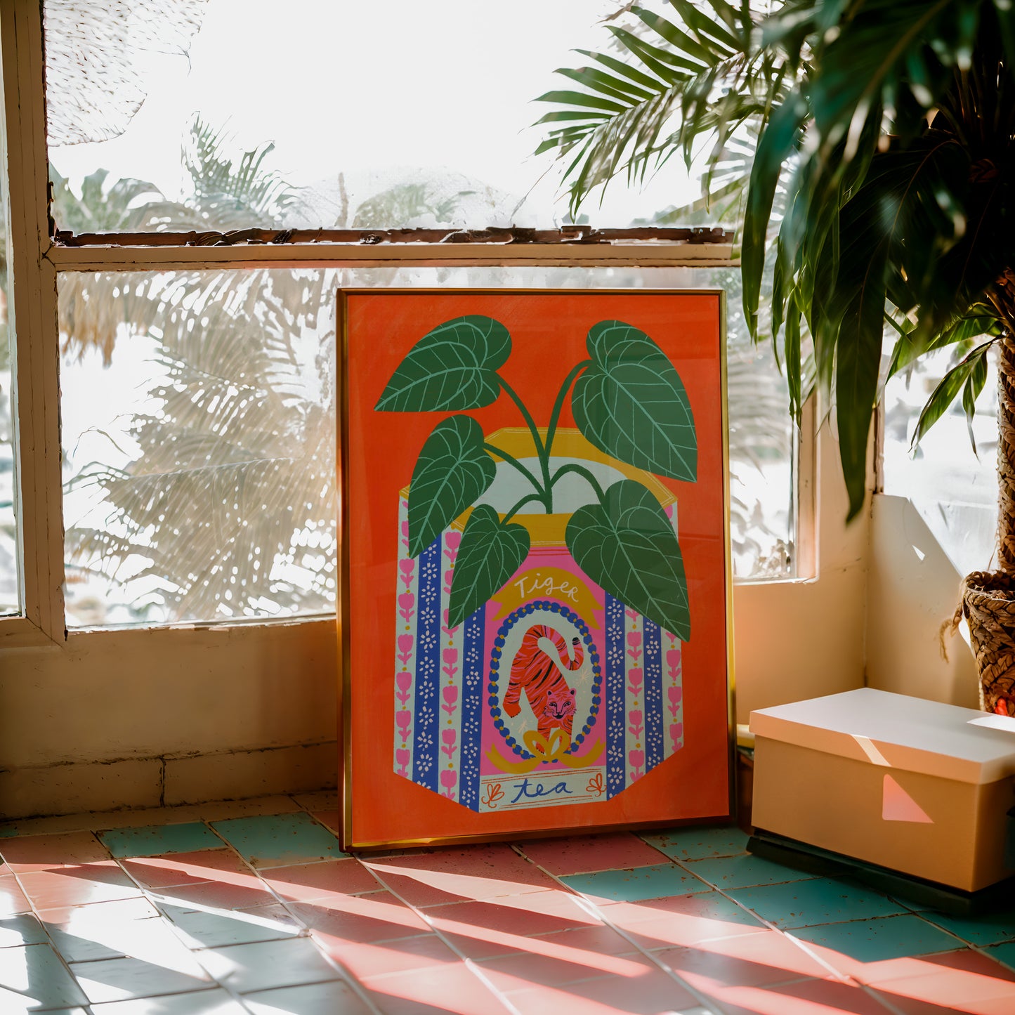 Alocasia Plant in a vintage tiger tin art print | House plant art print | Plant in vintage tin art print | Cute plant print Tiger art print