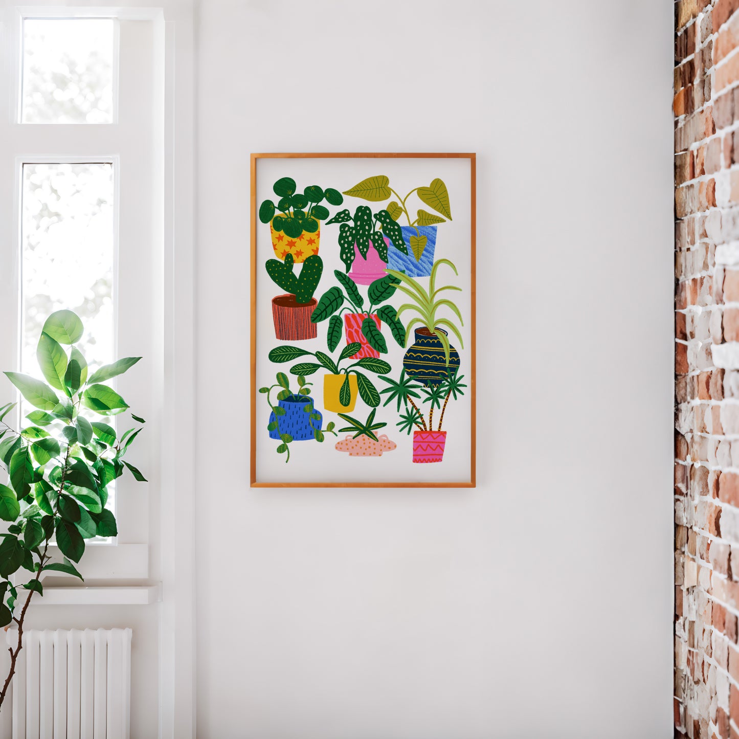 House Plants Art Print | Floral Botanical Wall Decor Green Pink Living Room