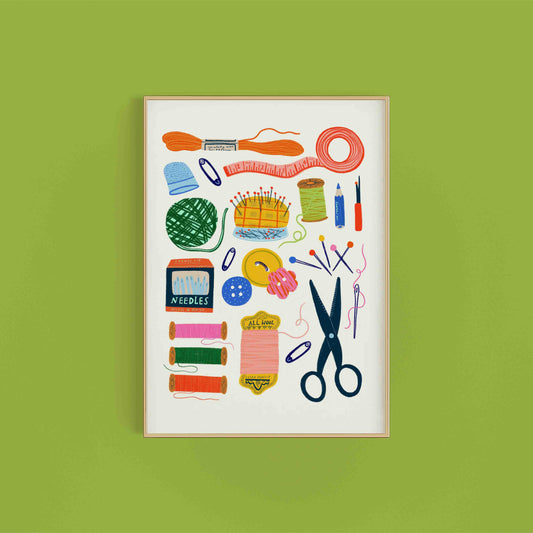 Sewing Kit Art Print | Collection Maximalist Junk Journalling Cute Wall Decor Crafty