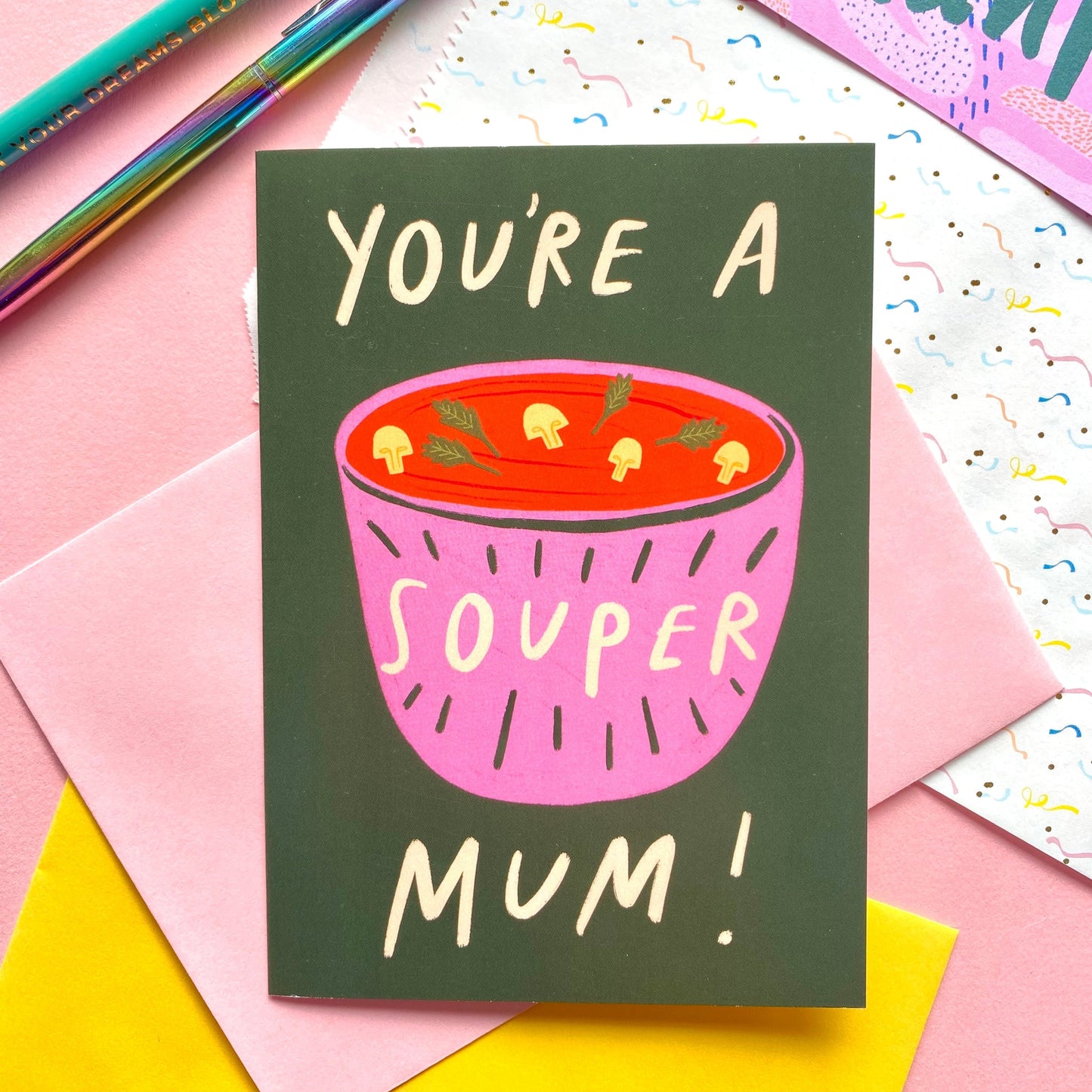 You're a Souper Mum Punny Gold Mother's Day Greetings Card | Funny Pun Mum Mummy Mom Greeting