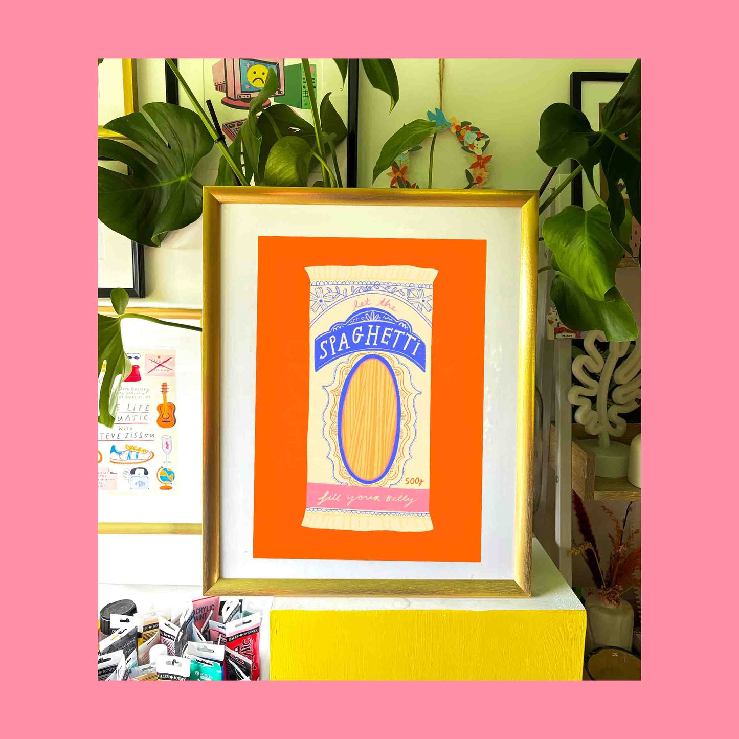 Let the spaghetti fill your belly pasta packaging Art Print | Foodie Wall Decor Chef Kitchen Print