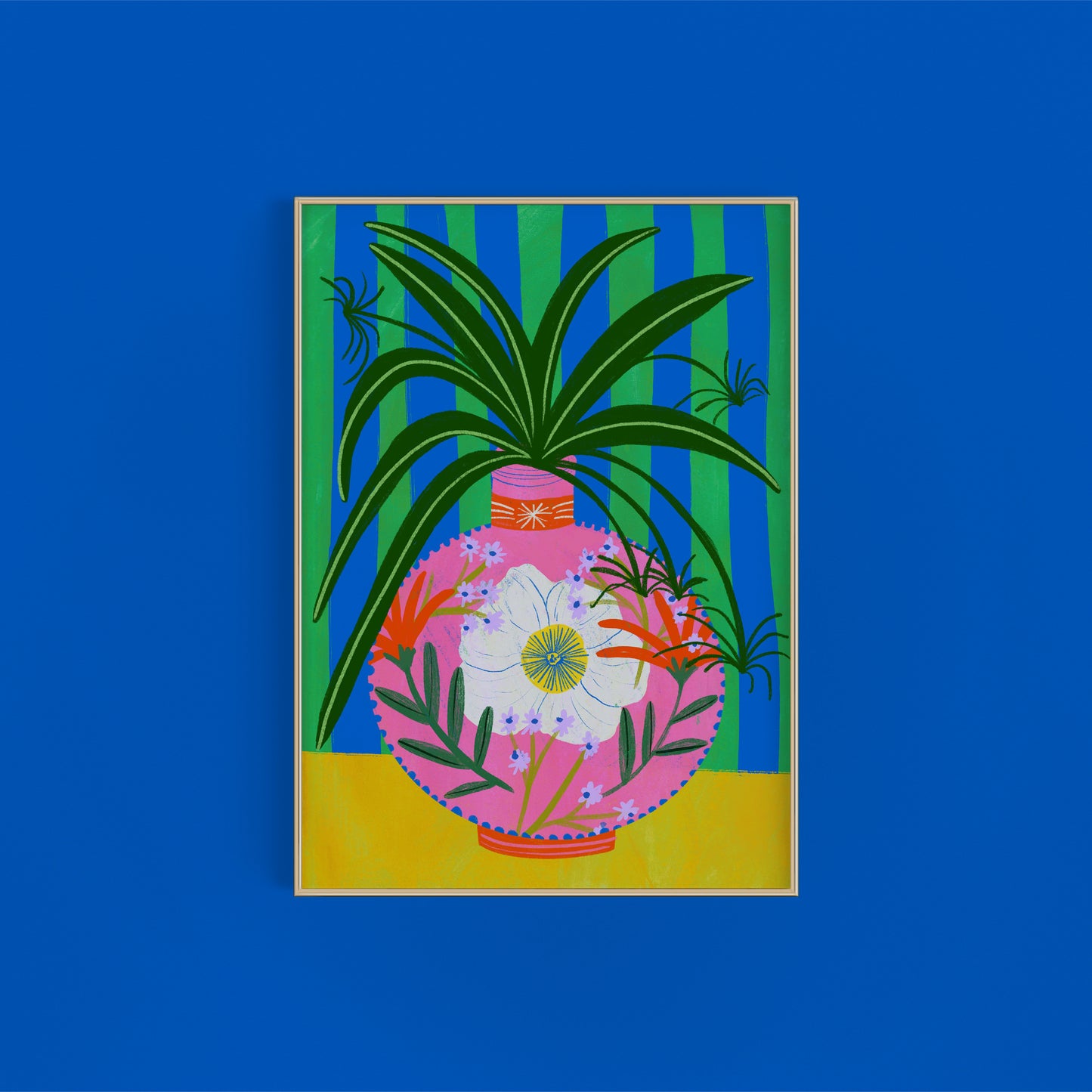 Fancy Spider plant in floral vase art print | Spider plant art print | House plant art print | Botanical art print | Cute plant art print