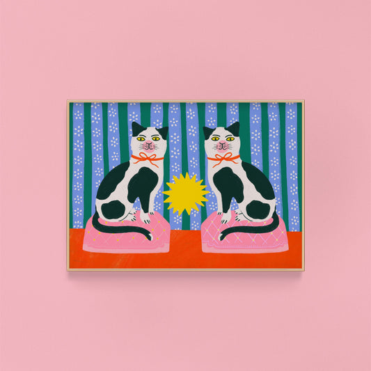 Staffordshire Cats Art Print | Ceramic Cats Feline Kitten Kitty Cat Animal Lover Pet Portrait Wall Decor Home Maximalist