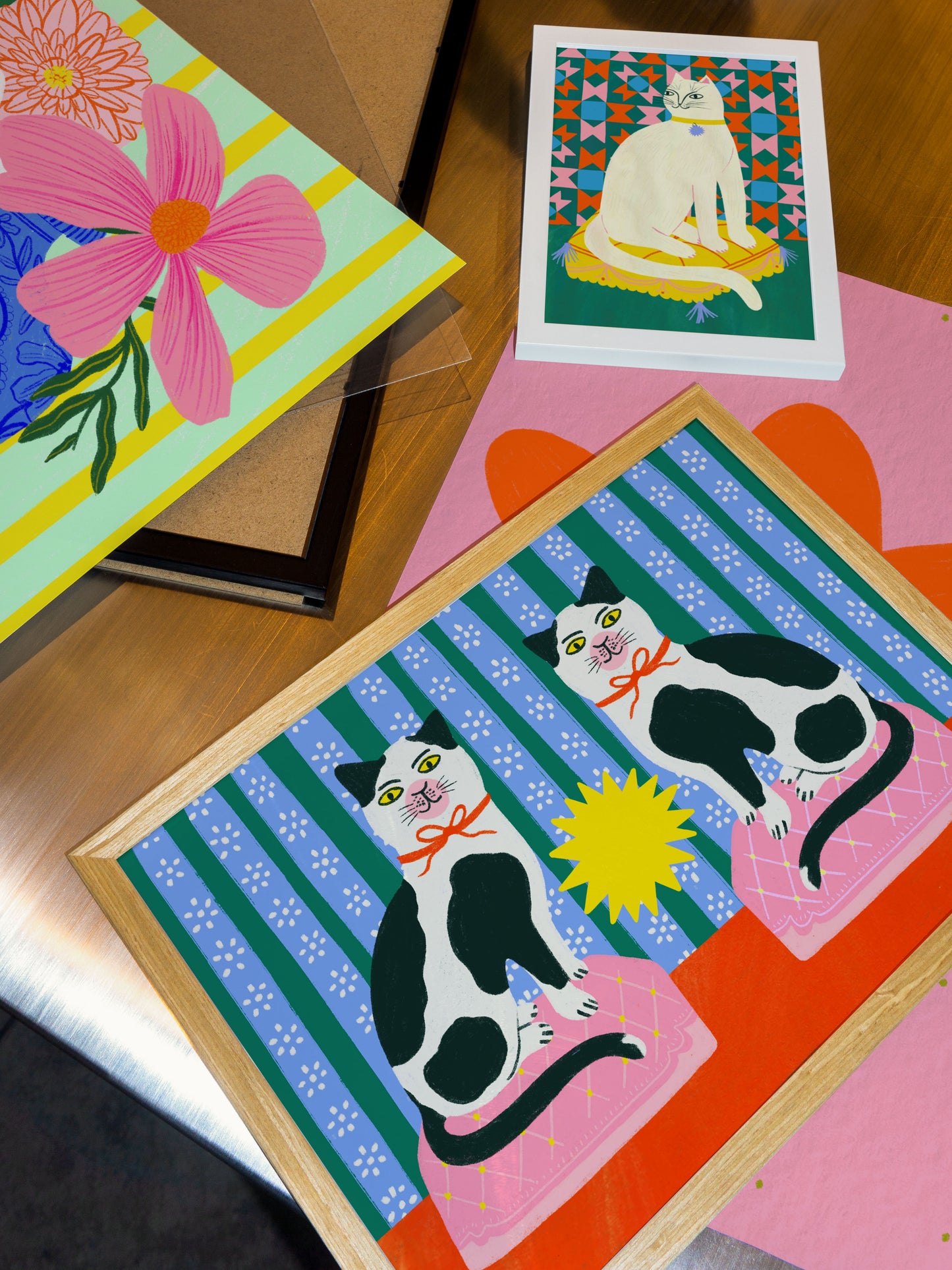 Staffordshire Cats Art Print | Ceramic Cats Feline Kitten Kitty Cat Animal Lover Pet Portrait Wall Decor Home Maximalist