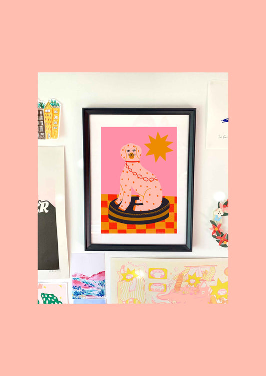 Staffordshire (Pug) Ornament Art Print | Dog lover Pet Portrait Pink Wall Decor Animal