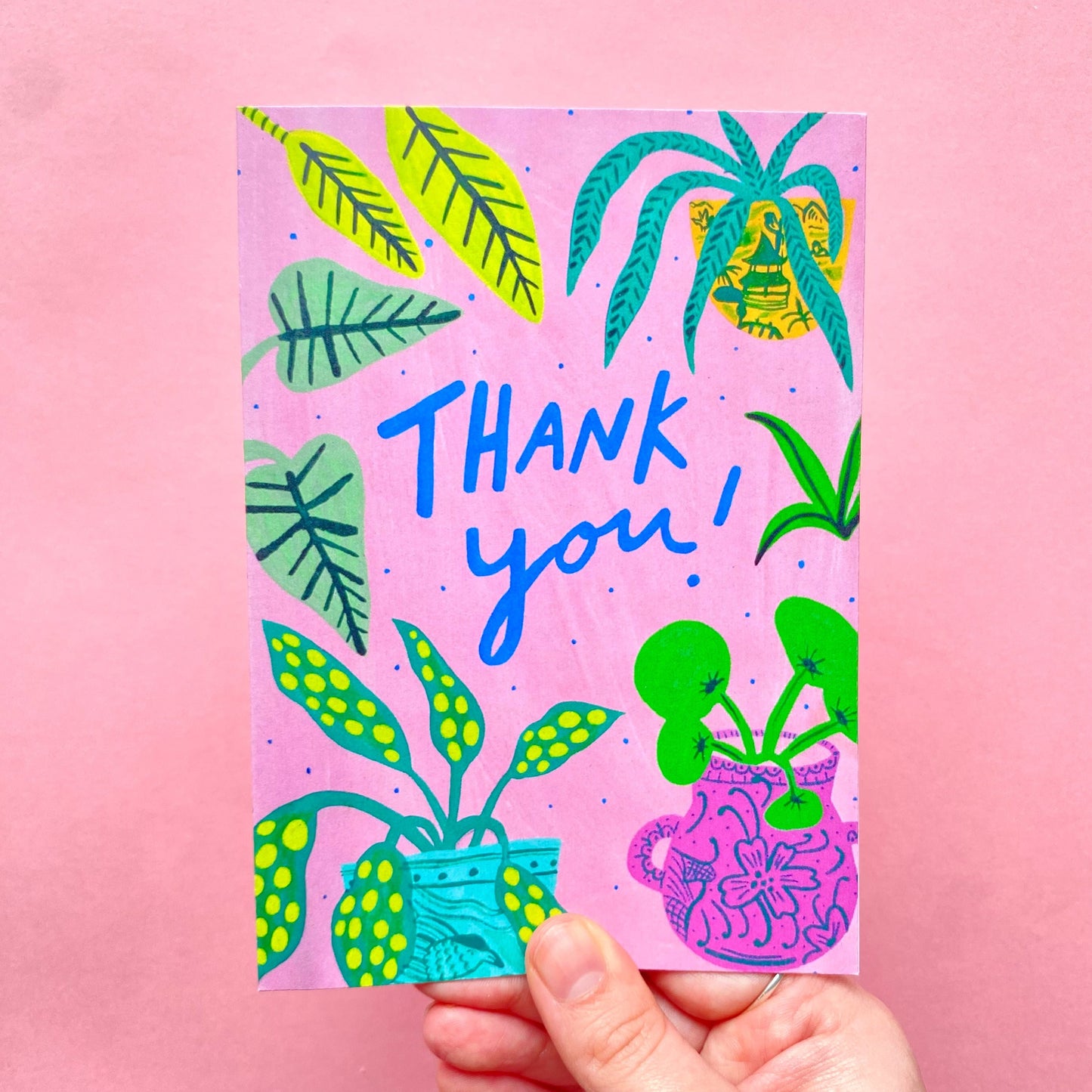 Thank you House Plant Patterned Greeting Card | Plant Lover Thanks Cheers Grateful Appreciation