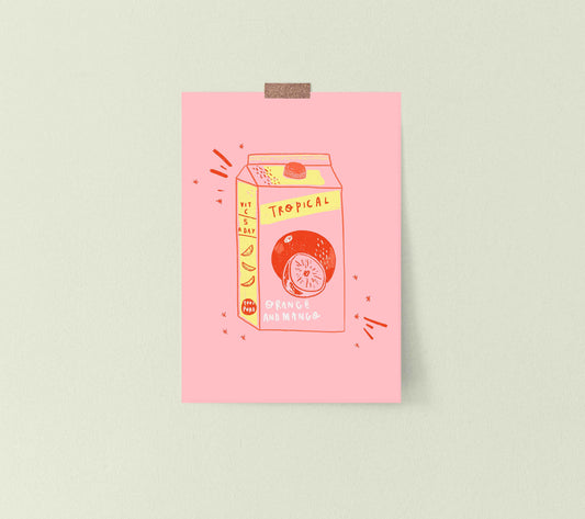 Summer Juice Carton Art Print | Illustrated Fruit Juice Wall Decor Pink Yellow