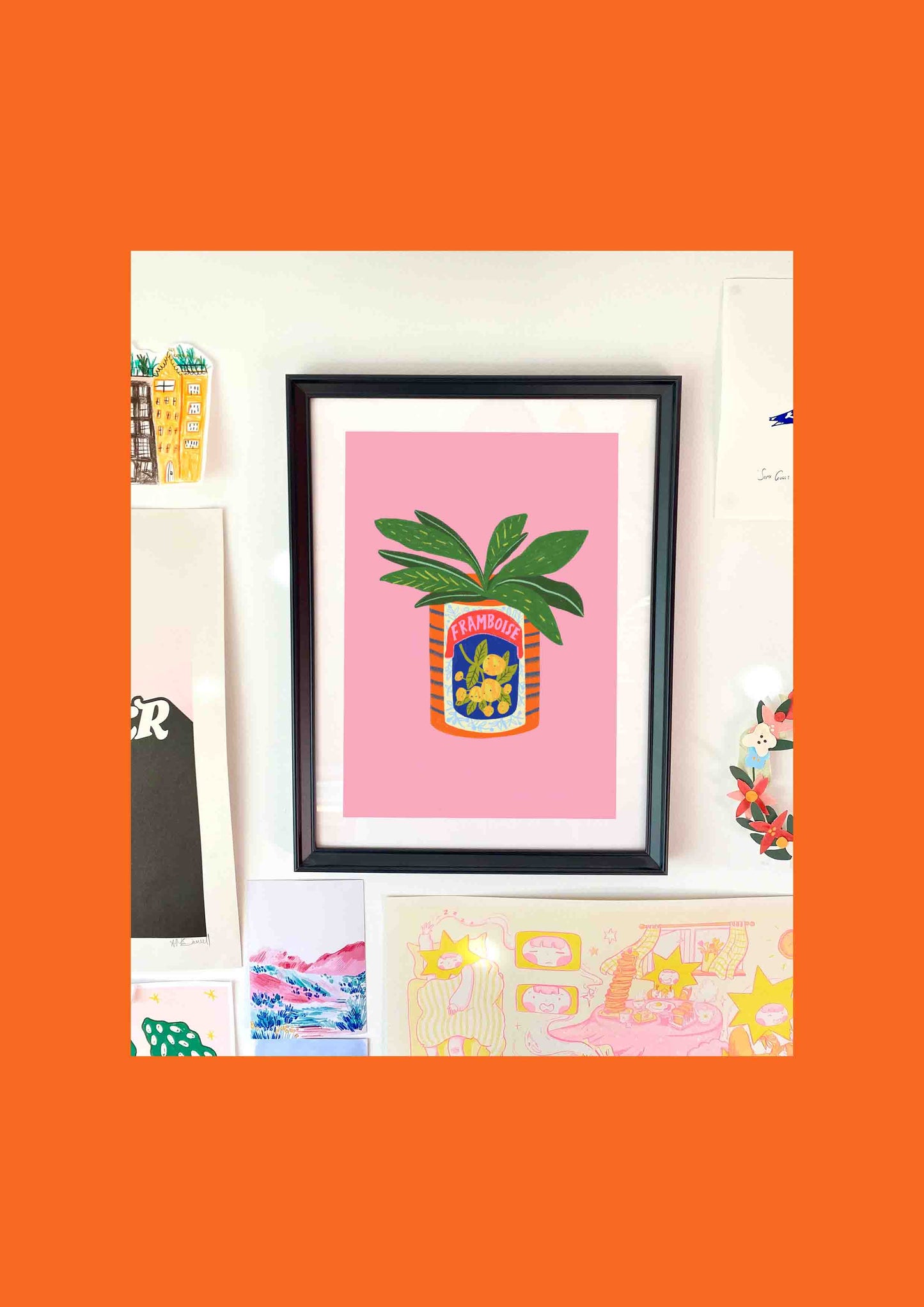 Alocasia House Plant and Framboise Vintage Tin colourful art print | Wall Decor Houseplant Quirky Bold