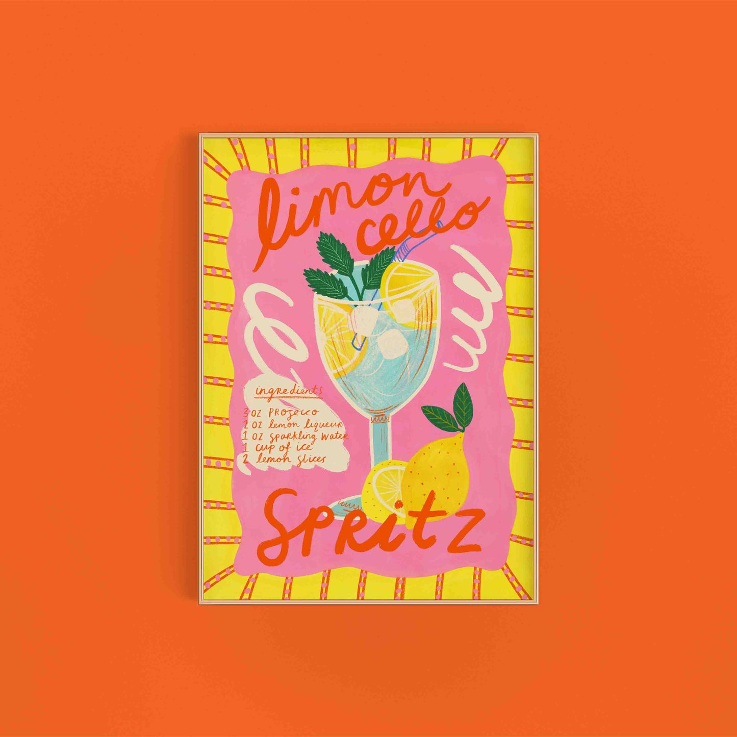 Limoncello drink colourful Art Print | Cocktail Recipe Spritz Kitchen Wall Decor Home Bar