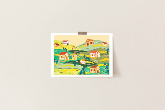A5 Gouache Landscape Art Print | House Travel Landmark Europe Wall Decor