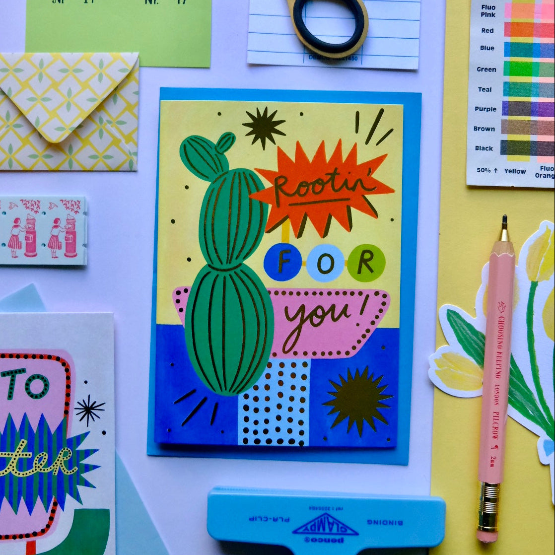 Retro 'Rootin' For You' Good Luck Greetings Card, Good Luck, Retro Motel Sign Thinking of you Greetings Card | Retro Sign Luck | Western Motel Sign Good Luck, Vintage Thoughtful Card