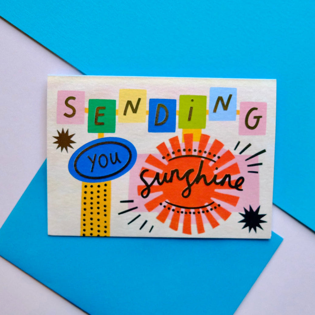 Retro 'Sending You Sunshine' Thinking of you Greetings Card, Sending love, Retro Motel Sign Thinking of you Greetings Card | Retro Sign Thoughtful Card | Western Motel Sign Thinking of you, Vintage Thoughtful Card
