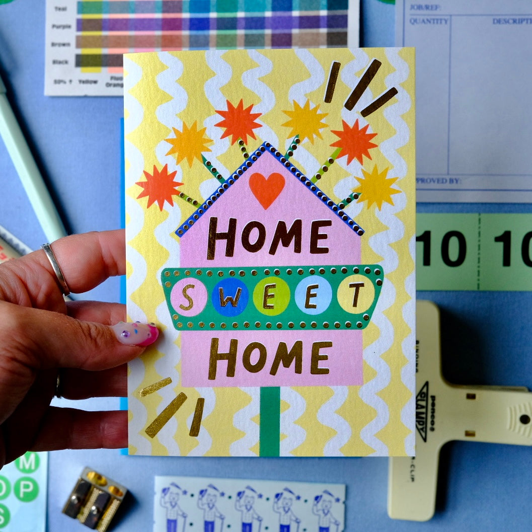 Retro Home Sweet Home Sign Greetings Card | Vintage Sign New Home Card | Retro Motel Style New Home Card