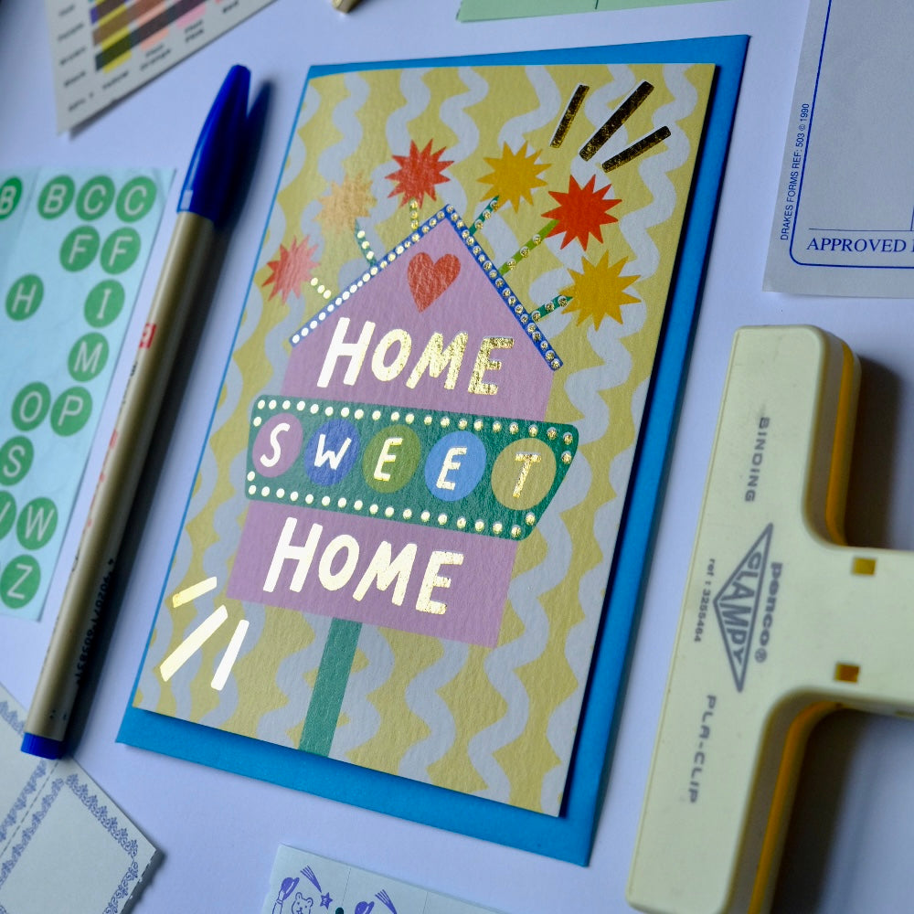 Retro Home Sweet Home Sign Greetings Card | Vintage Sign New Home Card | Retro Motel Style New Home Card