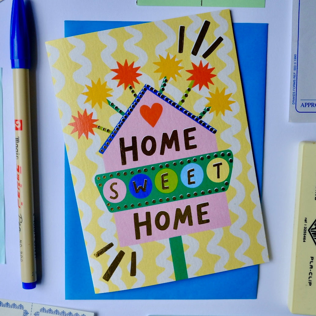 Retro Home Sweet Home Sign Greetings Card | Vintage Sign New Home Card | Retro Motel Style New Home Card