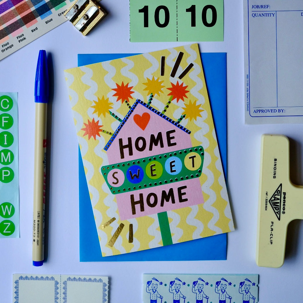 Retro Home Sweet Home Sign Greetings Card | Vintage Sign New Home Card | Retro Motel Style New Home Card