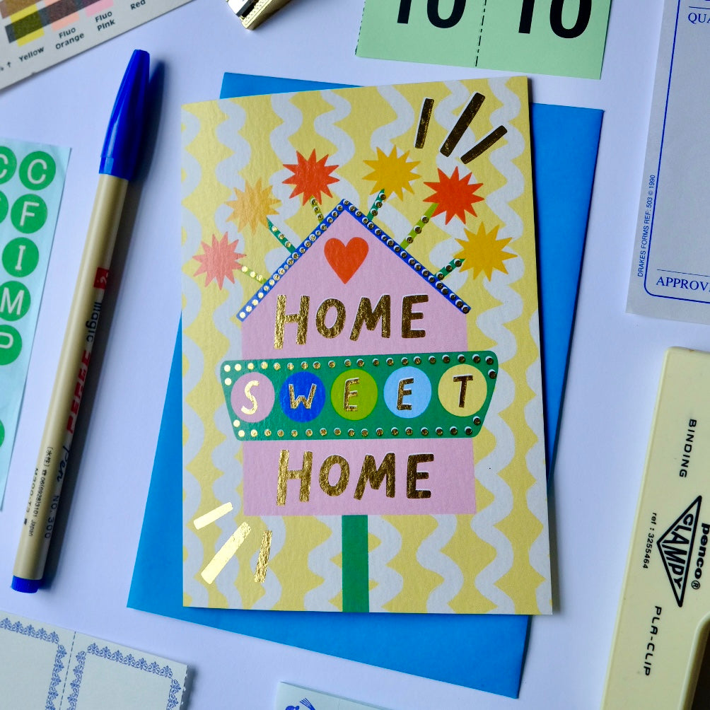 Retro Home Sweet Home Sign Greetings Card | Vintage Sign New Home Card | Retro Motel Style New Home Card