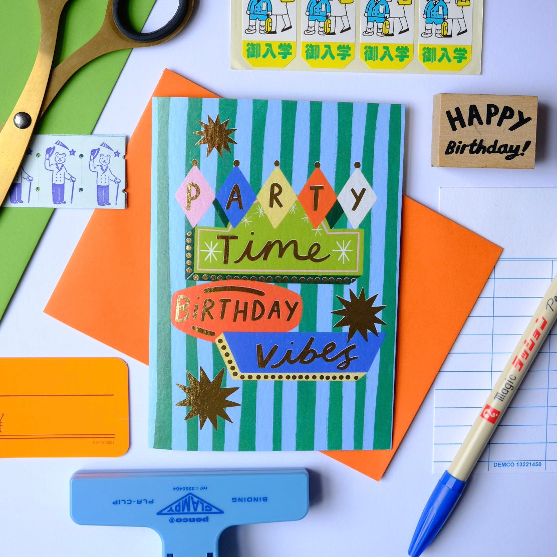 Retro 'Party Time, Birthday Vibes' Birthday Greetings Card | Retro Sign Birthday Card | Vintage Motel Sign Birthday Card