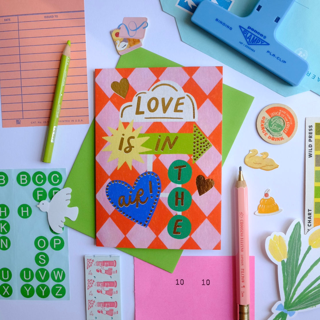 Retro 'Love is in the air' Engagement, Wedding, Valentines Greetings Card | Retro Sign Love Card | Vintage Motel Sign Engagement, wedding, valentines Card