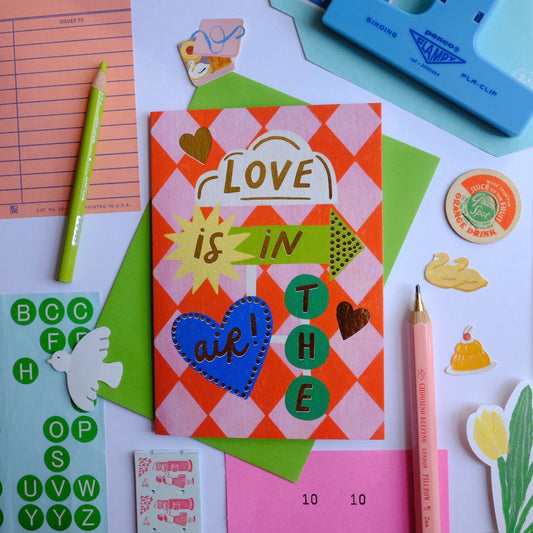 Retro 'Love is in the air' Engagement, Wedding, Valentines Greetings Card | Retro Sign Love Card | Vintage Motel Sign Engagement, wedding, valentines Card