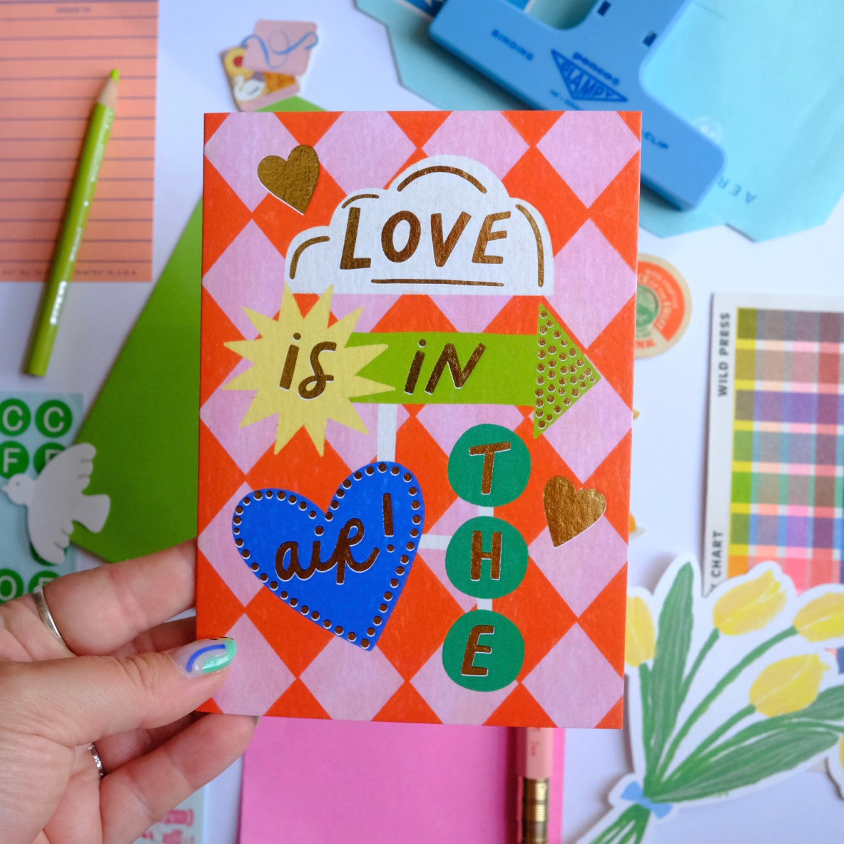 Retro 'Love is in the air' Engagement, Wedding, Valentines Greetings Card | Retro Sign Love Card | Vintage Motel Sign Engagement, wedding, valentines Card