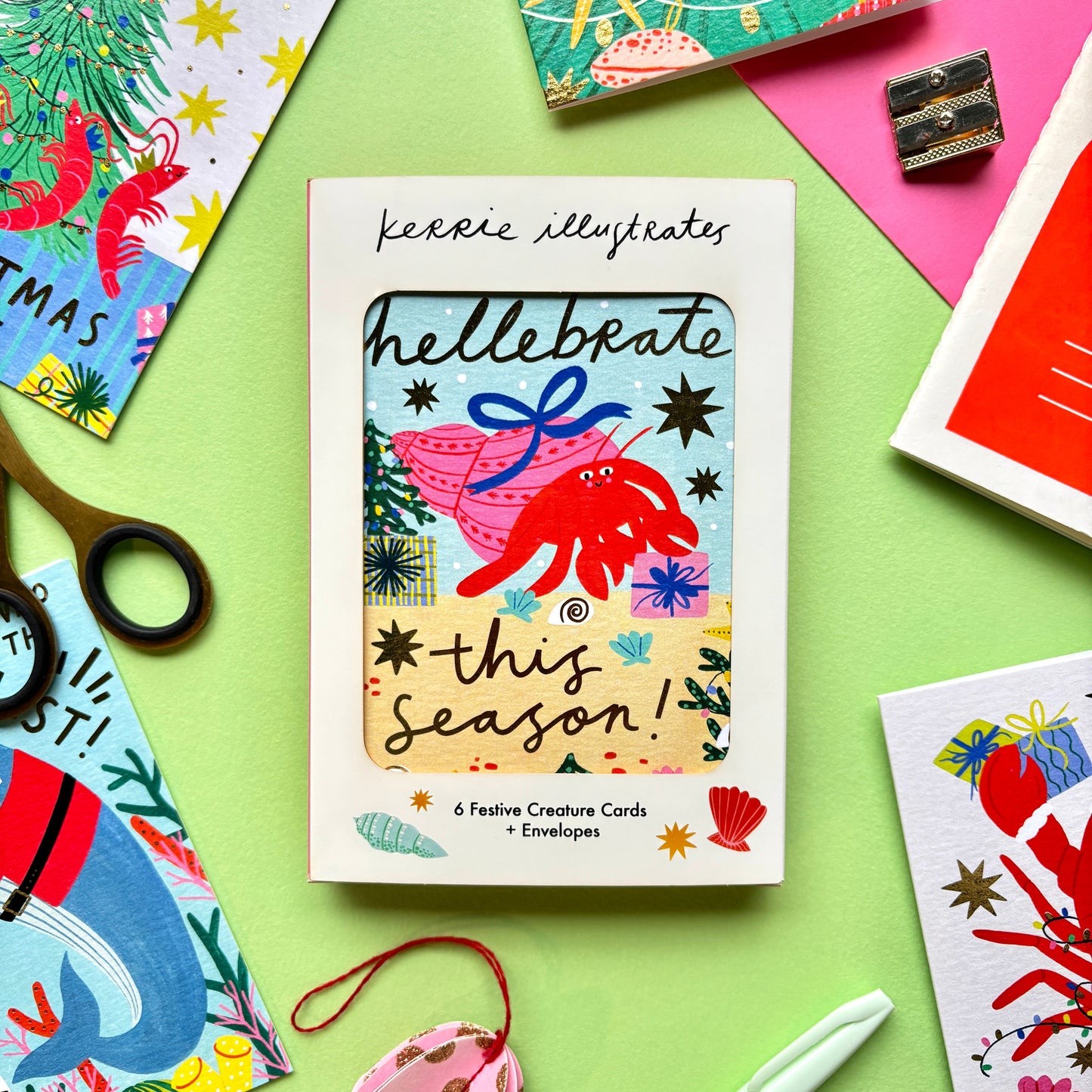 Festive Sea Creatures Christmas card pack | Pack of 6 Christmas Cards | Fun ocean christmas cards