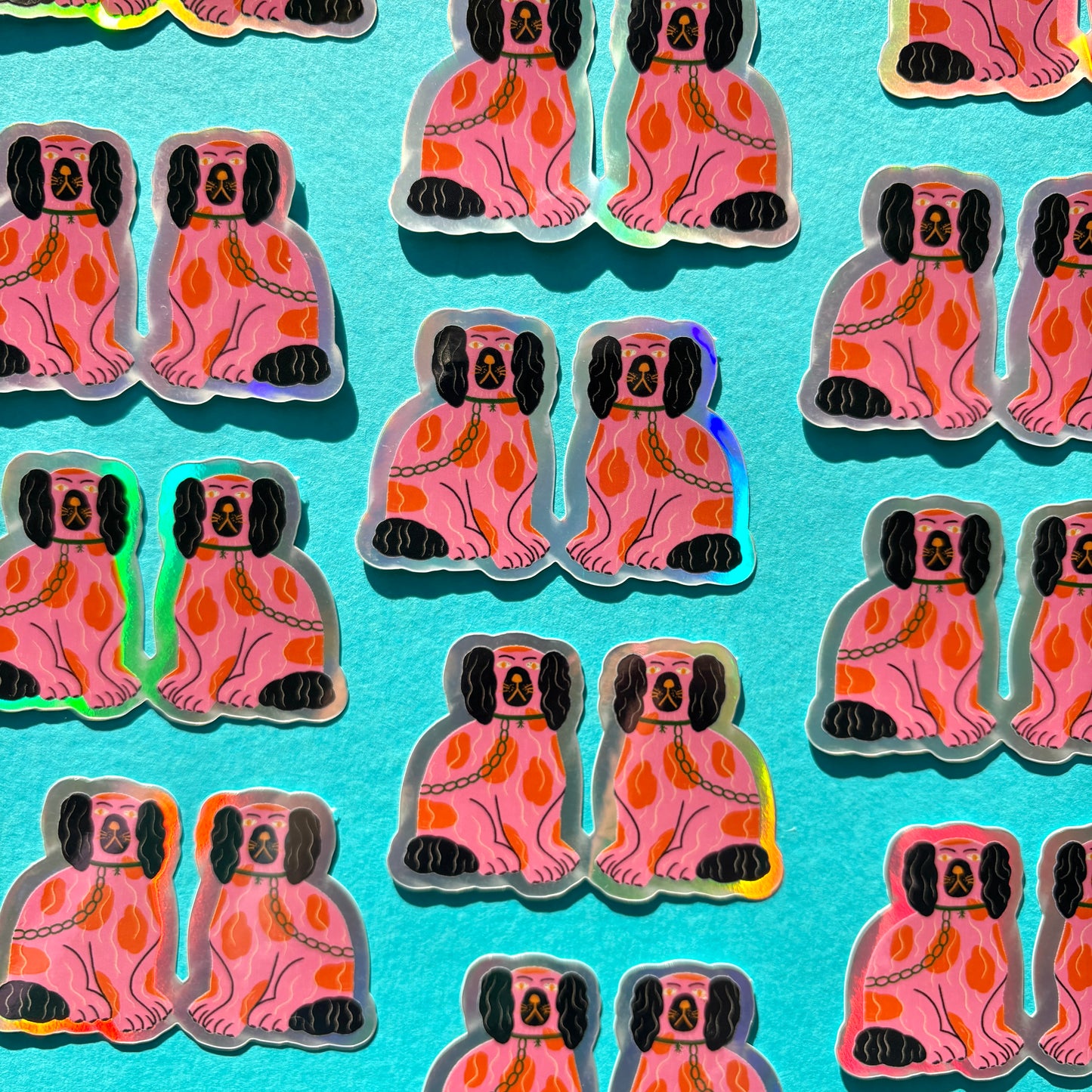 Staffordshire Dog Ornament Pink Holographic Vinyl Sticker