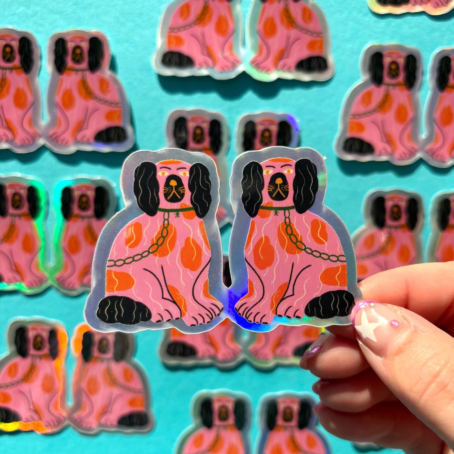 Staffordshire Dog Ornament Pink Holographic Vinyl Sticker