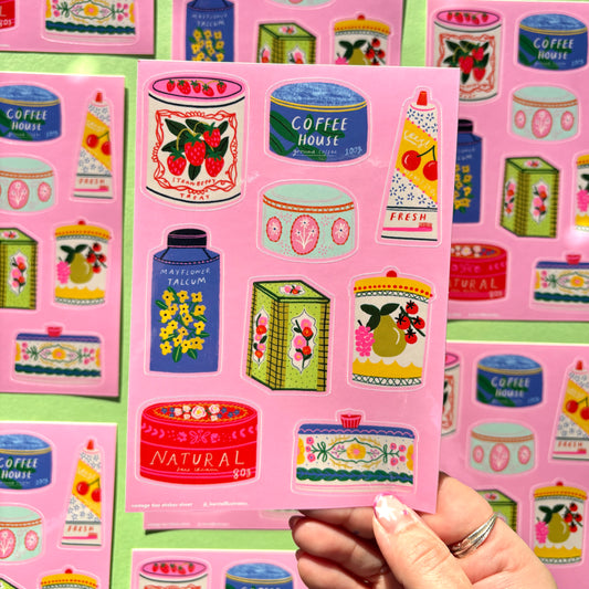 Vintage-Inspired Tin & Can Sticker Sheet – Cute Retro Container sticker sheet