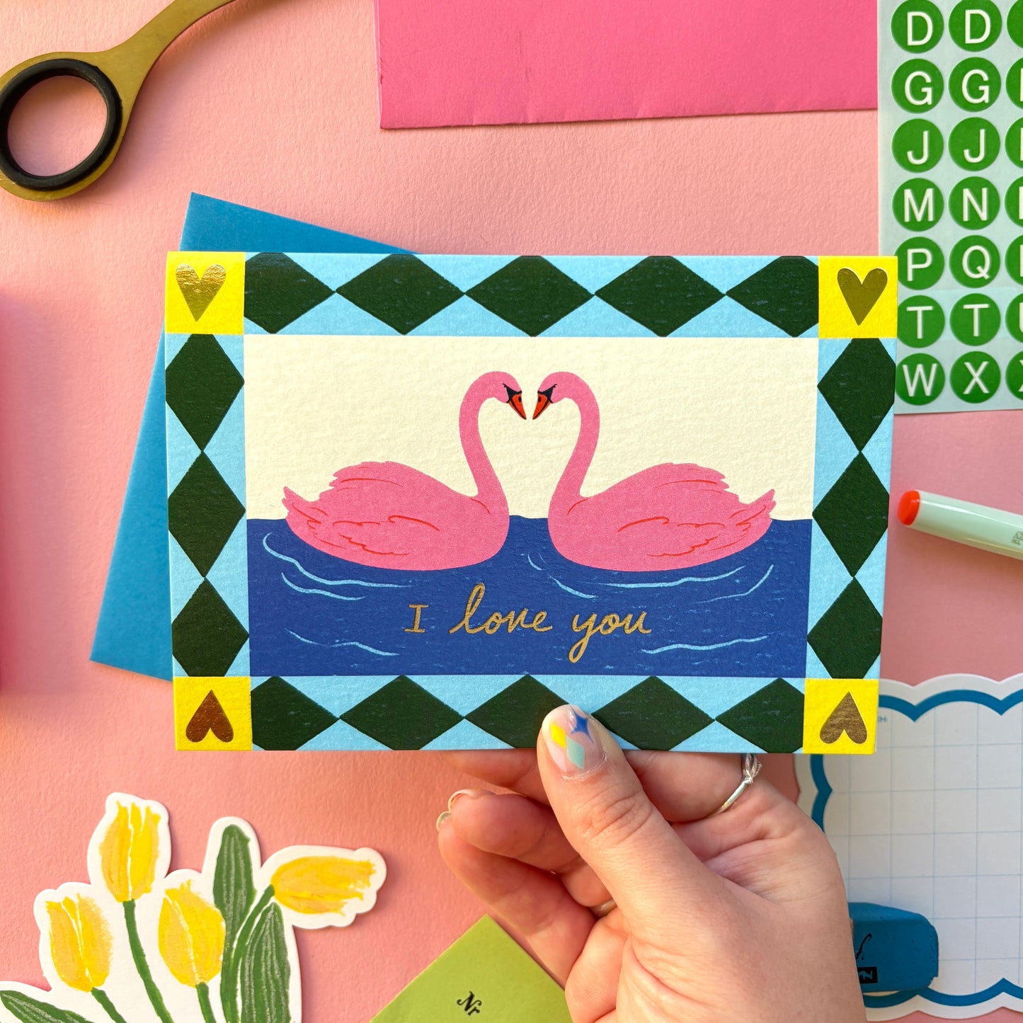 Romantic Swans “I Love You” Valentines Greeting Card | Swans In Love | Cute Valentines Day Card