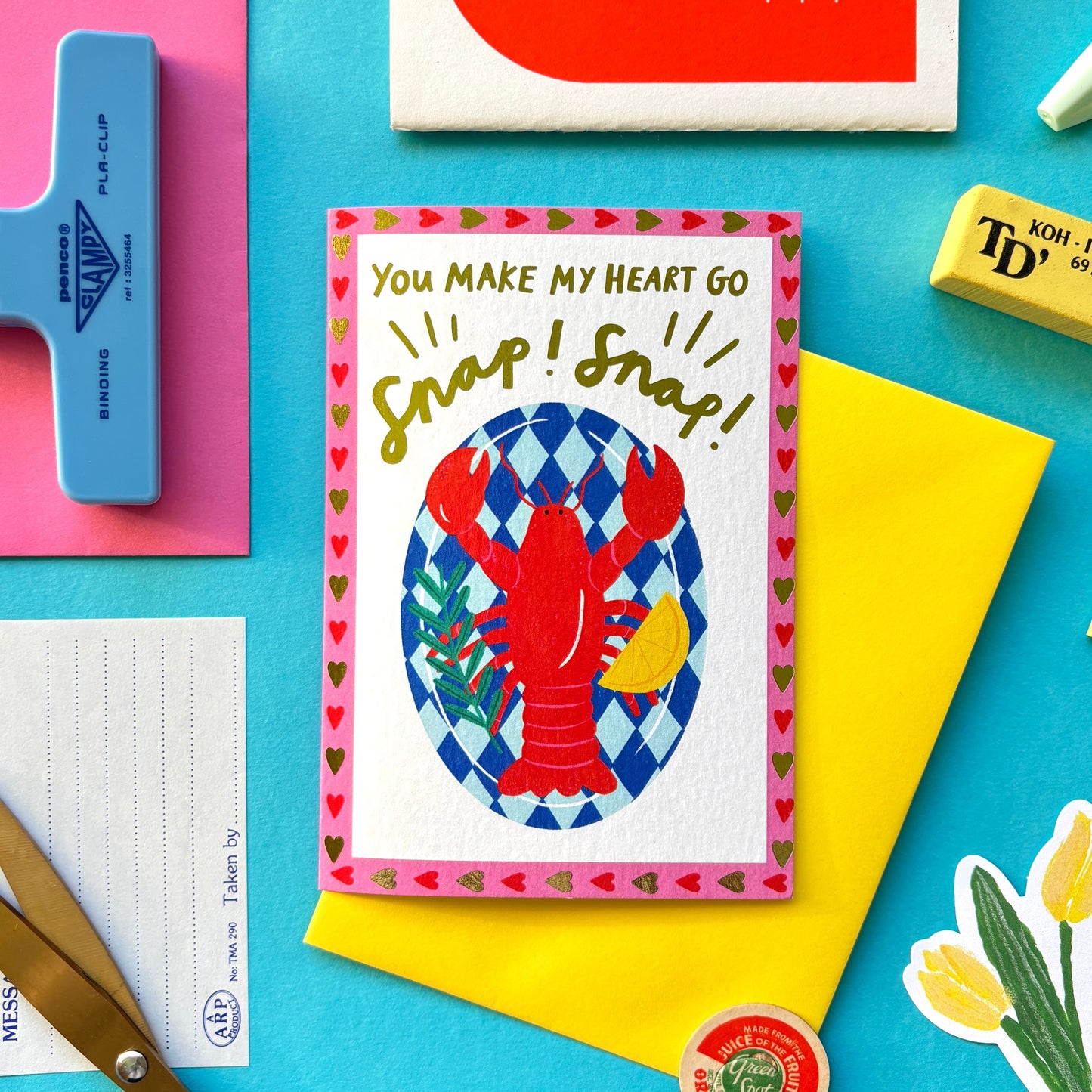 You Make My Heart Go Snap Snap Lobster Valentines Day Card | Cute Valentines Day Card