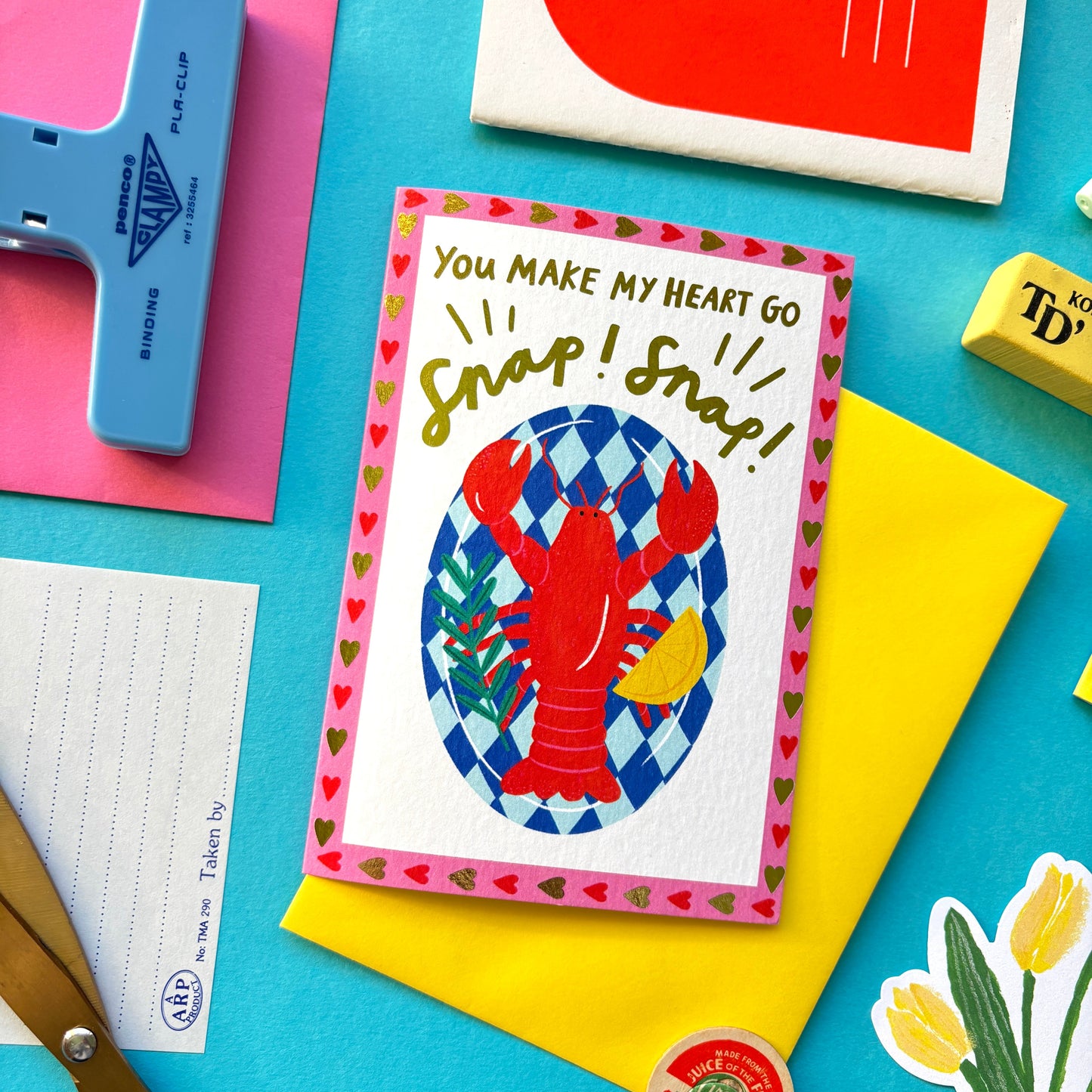 You Make My Heart Go Snap Snap Lobster Valentines Day Card | Cute Valentines Day Card