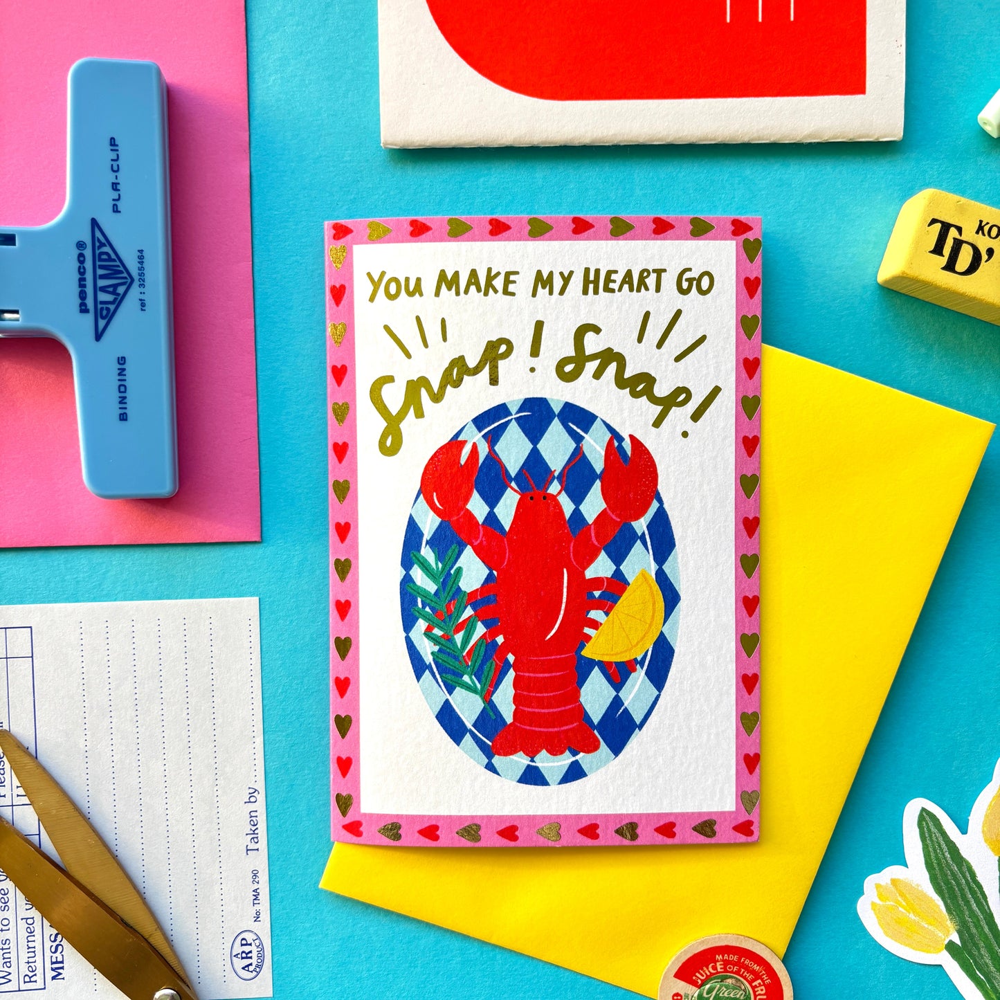 You Make My Heart Go Snap Snap Lobster Valentines Day Card | Cute Valentines Day Card