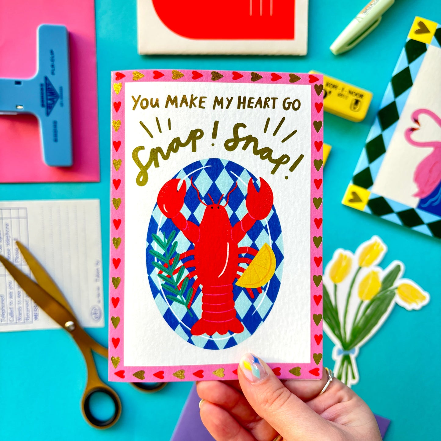 You Make My Heart Go Snap Snap Lobster Valentines Day Card | Cute Valentines Day Card